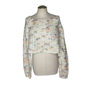 Free People Chunky Knit Cropped Sweater Ivory Confetti Pullover Size M NWT